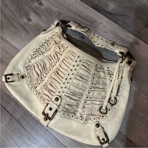 Cream Isabel Fiore Shoulder Bag with Grommet Detail